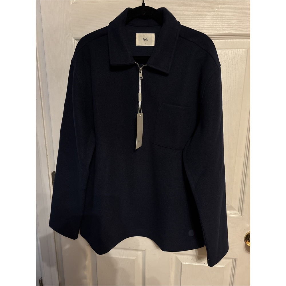NWT $150 FOLK Geldof Men's M 1/3 Zip Jumper Navy Sweater Pullover Knit Shirt